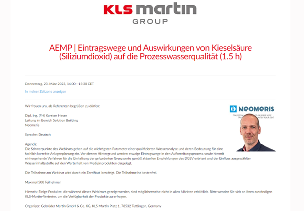 HeylNeomeris erneut Webinar-Partner von KLS Martin - Standortnähe verbindet